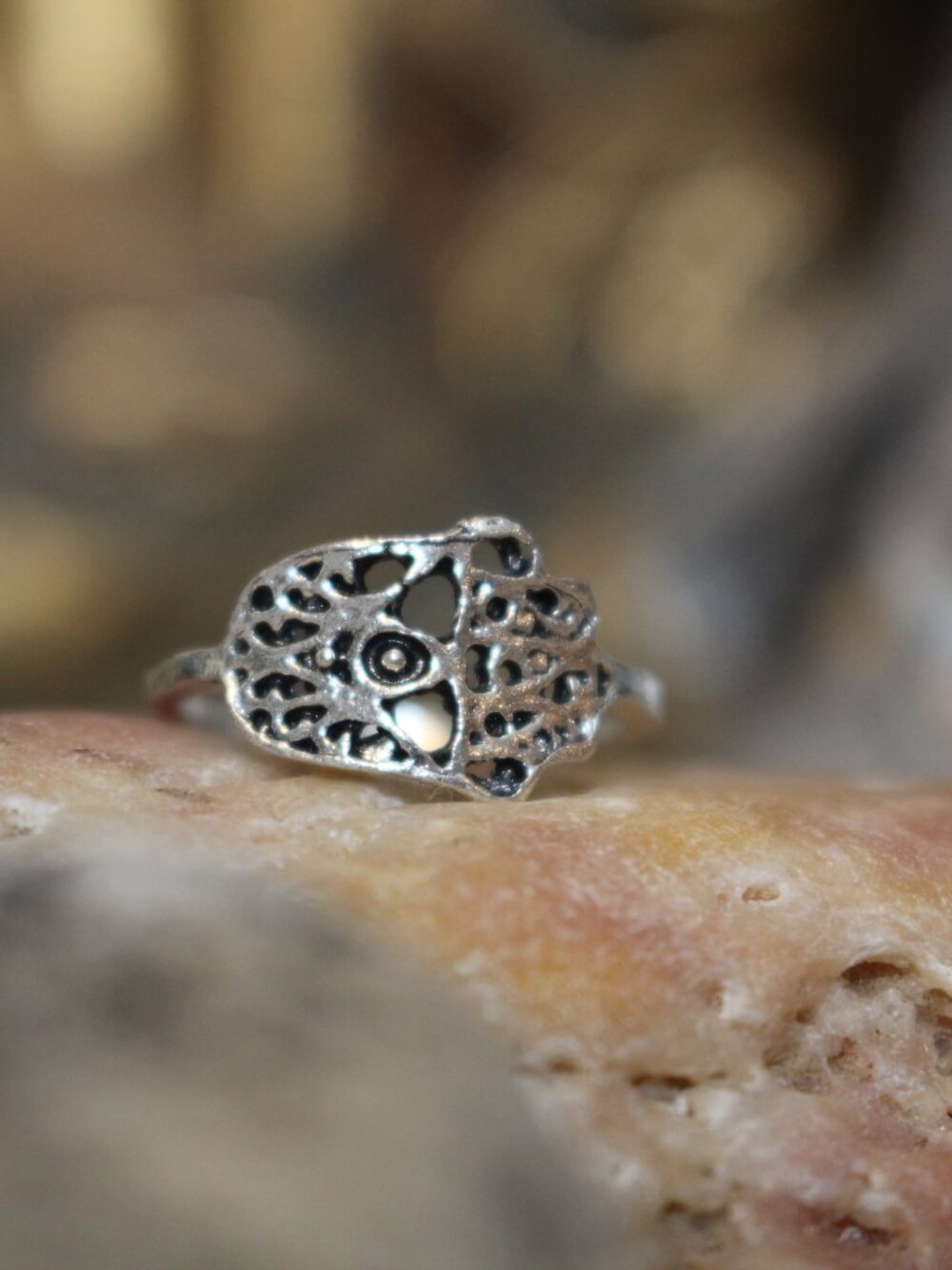 🧿Vintage Silver Filigree Hamsa Hand of Fatima Protective Talisman Ring Size 3